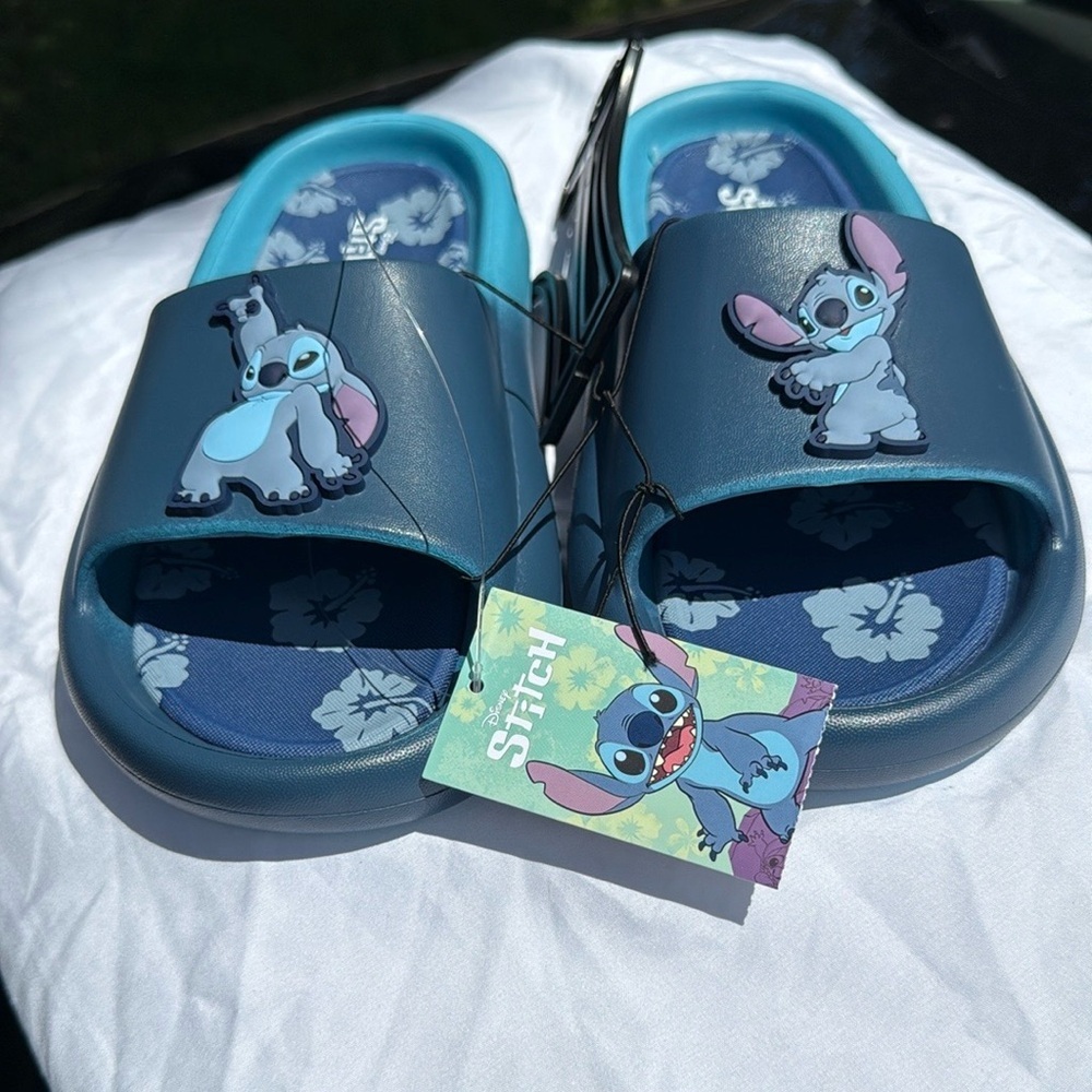 NEW- Disney Stitch Blue Slides Sandals Unisex Slide On Size 13